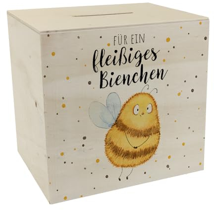Pummel Biene Spardose aus Holz mit Spruch Für EIN fleißiges Bienchen Hummel-Design Honig-Belohnung Lob-Geschenk Gezeichnet für fleißige Helfer