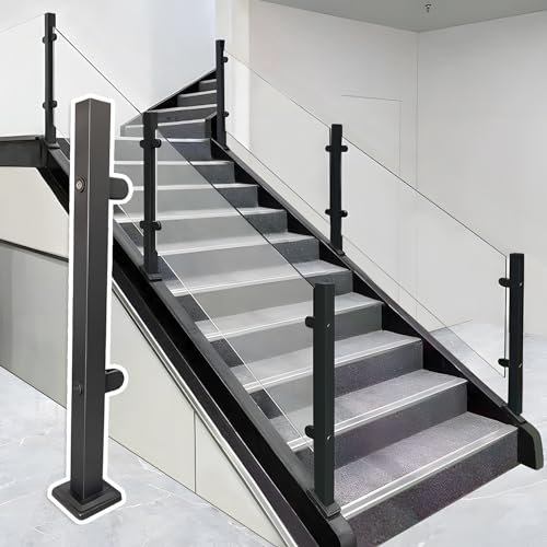 Glasgeländer Pfosten Quadratisches Geländerpfosten-System aus Edelstahl mit Klemme – Glasgeländerpfosten für Balustrade, Zaun, Balkon, Treppe, Terrasse, Innen- und Außenbereich (37,4 in / 95 cm)