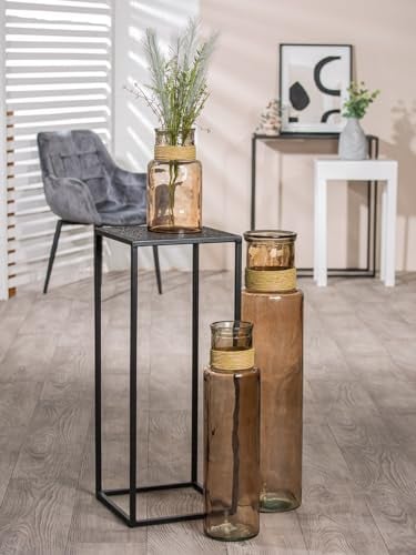 GILDE große Vase Dekovase aus Glas - Glasvase mit Bast Dekoration Vase für Pampasgras - Geschenk Geburtstagsgeschenk Farbe: Braun Höhe 75 cm