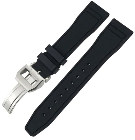 ORFKMF FKM Armband aus Naturkautschuk, 20 mm, 21 mm, 22 mm, für IWC Big Pilot's Watches IW3881 IW3777, grün-gelb, bunt, weiches Fluorkautschuk-Armband (Farbe: schwarzes Quadrat, Größe: 20 mm)