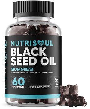 Black Seed Oil Gummies | 1000mg Nigella Sativa | High Strength 20mg Thymoquinone | 60 Cold Pressed, Halal, Vegan, Gluten Free Capsules with Honey Extract | Natural Ingredients
