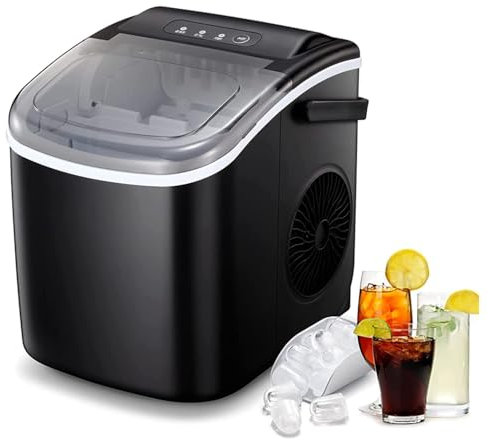 PLABNK Macchina per Il Ghiaccio autopulente, Macchina per cubetti di Ghiaccio Domestica, Macchina per Ghiaccio Portatile da banco 26 libbre in 24 Ore, 9 cubetti di Ghiaccio Pronti in 6 Minuti,Black