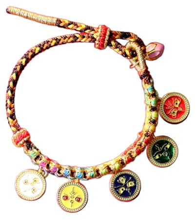 Saddgo Braccialetto tibetano fatto a mano con corda colorata a catena a mano a cinque vie Dio della ricchezza, braccialetto regolabile con corda da polso