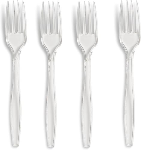 Sunrise Packaging Reusable Clear Plastic FORKS -Heavy Duty- BPA Free Tableware and Dinnerware - Perfect for Indoor/Outdoor Parties, Picnic, BBQ, Takeaways (100 - Clear FORKS)