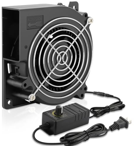 AmRunJe 120mm Centrifugal Blower Fan, 12V DC Power Fan with 110V 120V 220V 240V AC Plug Variable Speed Controller, for Receiver, Inflatable Replacement, DIY, Security Gateway, Seat Cooler