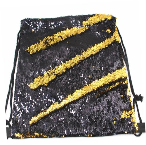 LIFKOME Polyester Kordelzug Rucksack Mit Wende-Pailletten Stylischer Sportbeutel Schwarz Und Gold Für Festivals Shopping Und Freizeitaktivitäten