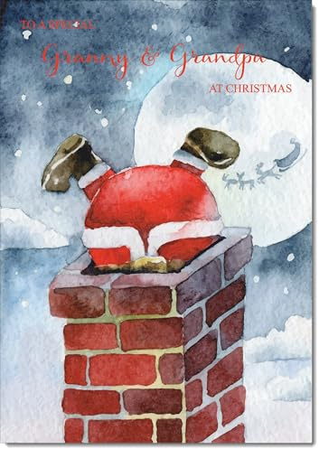 doodlecards Granny and Grandpa Christmas Card Santa Chimney Medium Size Christmas Card for Granny & Grandpa with Plain Envelope