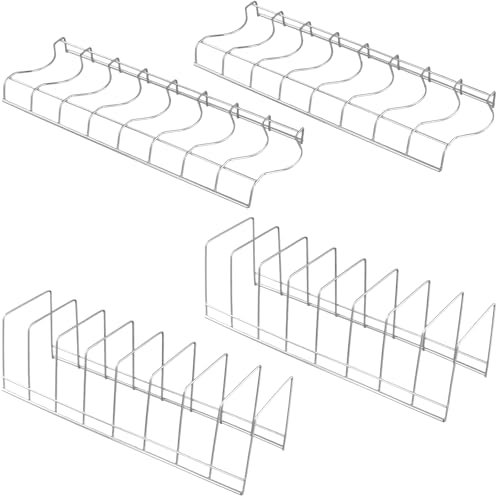 FUNSUEI 4 PCS 30 x 9.5 x 10.5 cm Plate & bowl Storage Rack, Silver Plate Storage Rack, Stainless Steel Small Bowl Drainer for Pot Lids, Plates, Cutting Boards, Bakeware