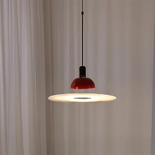 JQQJZLC Nordic Ins Style Electroplated Chrome Flying Saucer Shape Pendant Light High-Density Bee Pupa Acrylic Lampshade Arc Beige Lamp Plate Pendant Lamp LED Adjustable Light for Library Study(Red)