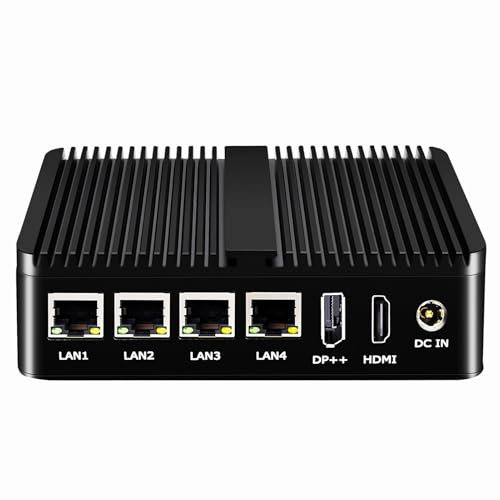 FakestarPC 12a generazione Firewall Micro Device, 4X i225 - V 2.5G LAN, nessuna ventilazione Mini PC Celeron N100, 2 x COM, 6 x USB, HDMI, DP, supporto pfsense openwrt, WiFi integrato, 8gb ddr4 128gb