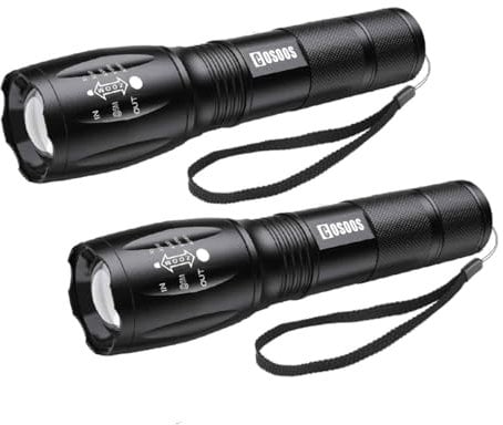 COSOOS Linterna LED, extremadamente brillante, con zoom, funciona con pilas, con 5 modos, impermeable, para niños, regalo, ciclismo, senderismo y camping (2 unidades)