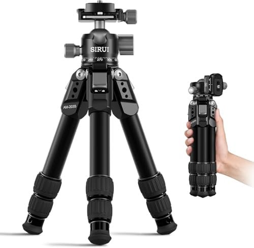 SIRUI Aluminum Desktop Tripod for Camera, 33lbs Load Capacity, Max Height 16.7, Low-Profile Ball Head, Compact Mini Table Tripod for DSLR, Mirrorless Camera, Vlogging, AM-203S+G0