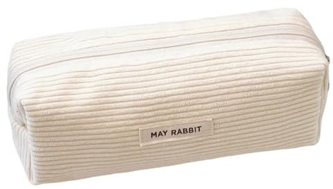 Uzndq Federmäppchen,Mäppchen Aesthetic,Mäppchen Cord Aesthetic,Etui Case Pencil,Stifte Stoff Beige,Federmappe School Federtasche,Schlamppermäppchen Bag Einfach,Tiftemappe Cord-Stoff(Milchig Weiß)