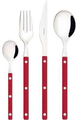 BUGATTI, Allegra, Set Posate 24 pezzi in Acciaio Inox 18/10, Set Posate 6 persone composto da 6 cucchiai, 6 forchette, 6 coltelli e 6 cucchiaini in scatola regalo con finestra (Rosso)