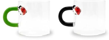 WD Lifestyle - Set 2 Tazzine in Vetro Borosilicato con Manico Colorato (Coccinelle)