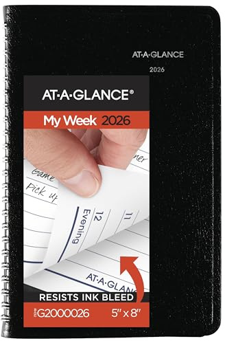 AT-A-GLANCE 2026 Appointment Book Planner, Weekly, 5 x 8, Small, DayMinder, Black (G2000026)