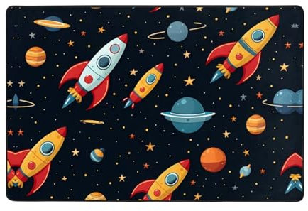 WZYWHJ Rutschfeste Bodenmatte mit Raumschiff-Druck, 91,4 x 61 cm, für Wohnzimmer, Büro, Couchtisch, Bett, Balkon