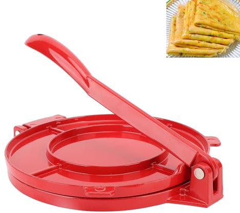 Manuelle Tortilla -Presse 10 Zoll, rote Aluminiumlegierung Mehl Tortilla Press mit gebogenem Griff Flatbread Knödel Hauthersteller Multifunktionaler Teigmaschine Maschine