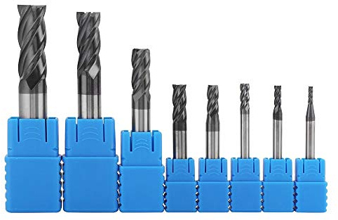 Kznifmk 8 Stück 2 – 12 mm Hartmetall-Fräser, 4 Flöten, Fräser-Set, Fräser-Set, Werkzeugtasche, CNC, Karbid, Fräser, Spiralfräser
