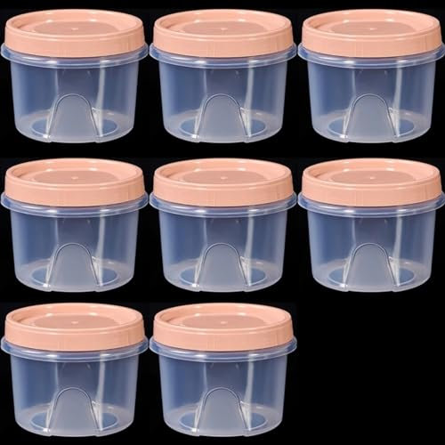 Lebensmittelbehälter, 8 Stück, 500 ml, runde Frischhaltebox for Lebensmittel, for Küche, Kühlschrank, Aufbewahrungsbehälter for Obst und Snacks, versiegeltes Glas, for Erhitzen in der Mikrowelle(Pink