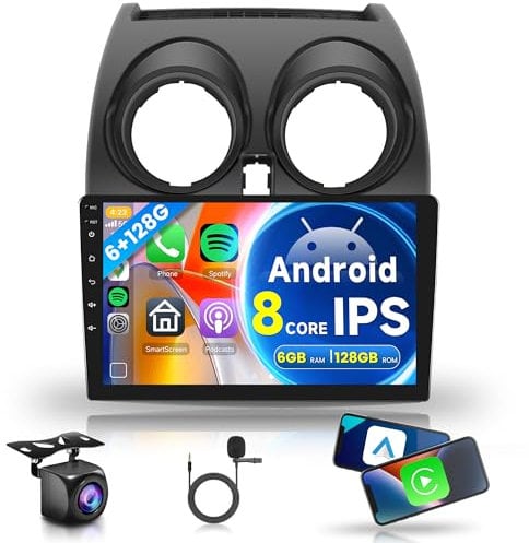 6G+128G 8 Core Wireless Carplay Android Autoradio per Nissan Qashqai J10 2006-2016 9 Pollici Autoradio con Android Auto GPS Navi WiFi Mirror Link Bluetooth FM/RDS/DSP EQ/USB/SWC Telecamera Posteriore