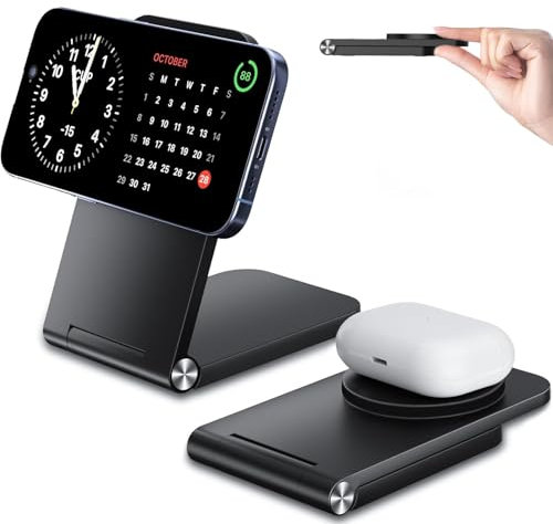 Mag Safe Wireless Ladegerät, Magnetische Kabellose Ladestation, Faltbar Schnelle Mag-Safe Ladestation Kompatibel mit iPhone 16 15 14 13 12 Series, AirPods 3/2/Pro 2/Pro