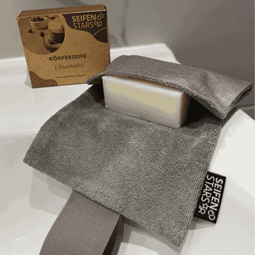 seifenstars - Start-Set Travel Soft Seifentasche Beige/Grau mit Naturseife Sheabutter