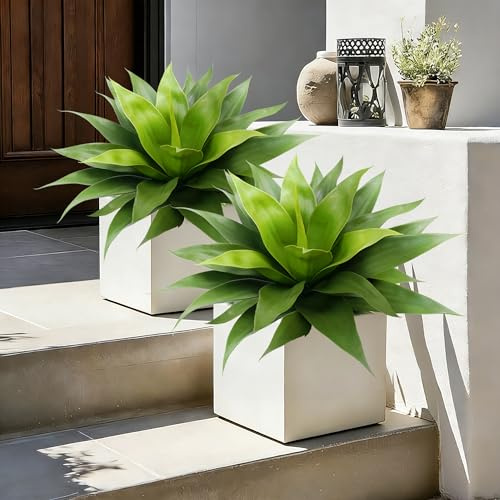 Vitalismo Künstliche Pflanzen für den Außenbereich, künstliche immergrüne Sträucher, Kunststoff-Agave, für den Außenbereich, 60 cm breit, künstlicher Buschfarn für Haustür, Garten, Innenbereich