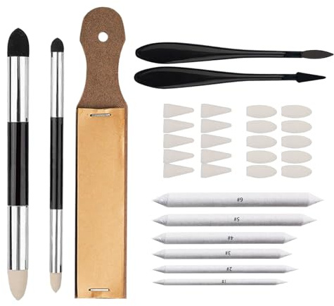 31PCS Blending Stumps and Tortillions Sketch Drawing Stumps Paper Art Blenders Blending Stump and Tortillions Pencils Tools Sketch Drawing Tools Sandpaper 20 Pcs Sponge Heads for Sketching Artists