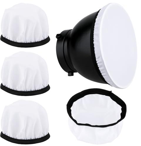 4 Pcs Light Diffuser Sock, 7/18cm Diffuser Lamp Cover White Soft Lampshade Reflector Lamp Sock for Studio Strobe Reflectors Ring Light Flash Lights Standard Reflector