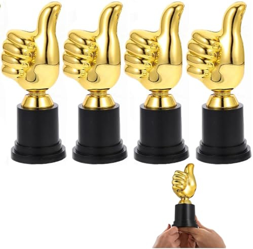 BOBOZHONG 4 Stück Goldene Daumen Hoch Trophäen aus Kunststoff Mini Pokale für Kinder,Preise Auszeichnungen Sieger Trophäe für Sportfest,Fußballturnier,Wettbewerbe Kindergeburtstag Kleine Auszeichnung