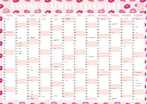 Großer rosa Wandkalender 2024 in DIN A1 (84 x 59,4 cm) für zu Hause oder das Büro. Rosa XXL Wandplaner, Jahreskalender für 12 Monate 2024, inkl. gesetzlichen und nicht-gesetzlichen Feiertage