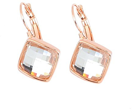 Crystalline Azuria Donna 18ct Placcato Oro Rosa Cristalli Bianco Rombo Quadrato Orecchini Pendenti Monachella