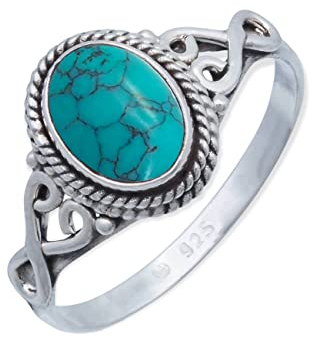 mantraroma Silber Ring Damen 925 Türkis Edelstein türkis ausgefallen verspielt