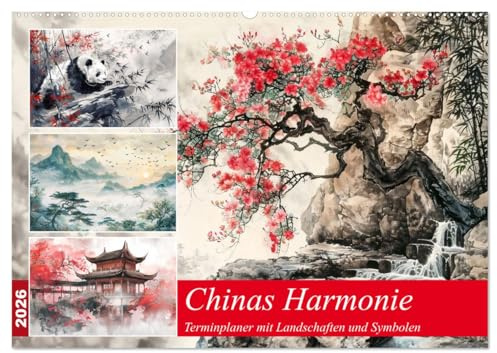 Chinas Harmonie - Terminplaner mit Landschaften und Symbolen (Wandkalender 2026 DIN A2 quer), CALVENDO Monatskalender: Chinesische KI-Illustrationen: ... mit Motiven des alten Chinas (CALVENDO Orte)