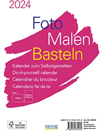 Foto-Malen-Basteln Bastelkalender A5 weiß 2024: Fotokalender zum Selbstgestalten. Aufstellbarer do-it-yourself Kalender mit festem Fotokarton.