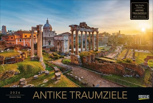 Antike Traumziele 2026: Großer Foto-Wandkalender mit faszinierenden Städten und Bauwerken aus der Antike. Edler schwarzer Hintergrund. PhotoArt Panorama Querformat: 58x39 cm.