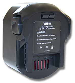 vhbw 1x Batterie Compatible avec AEG BSB 12 STX, BSB 12 G, M1230R, GBS AA12V, BSS 12 RW Outil électrique (2100 mAh, NiMH, 12 V) - Remplacement pour 0700 980 320, B1215R, B1220R