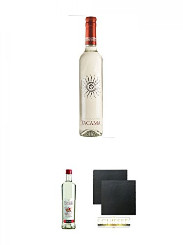 Tacama Pisco Puro Quebranta 0,7 Liter + Tacama Pisco Demonio de los Andes (Acholado) 0,7 Liter + Schiefer Glasuntersetzer eckig ca. 9,5 cm Ø 2 Stück