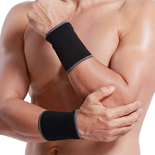 NEOtech Care Handgelenkbandage - elastisches und atmungsaktives Strickgewebe für Tennis, Fitnessstudio, Sport (Schwarz, 1 Paar, Größe L)