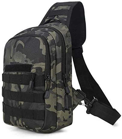 HUNTVP Taktisch Brusttasche Military Schultertasche Tactical Chest Sling Pack MOLLE Armee Crossbody Bag Militärisch Umhängetasche Mini Single Strap Rucksack für Reisen Wandern Camping,Typ-4 Camo