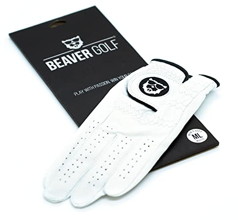 BEAVER GOLF Damen Golf Handschuh weiß - Premium Cabretta-Leder - maximale Qualität - nachhaltig - Handarbeit (M, Links (Rechtshänder))