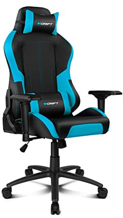Drift Gaming DR250 - Silla Gaming Profesional, Polipiel, reposabrazos Ajustable 4D, pistón Clase 4, basculable, Altura Regulable, Respaldo reclinable, cojín Lumbar y Cervical, Color Negro/Azul