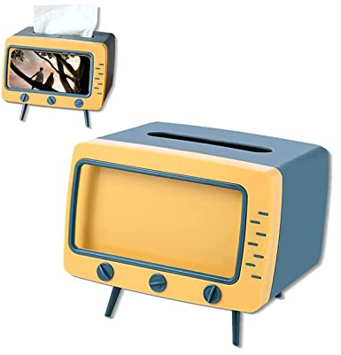 SGVAHY Taschentuchbox-Abdeckung, Retro-TV-Handyhalter Ständer für alle Handys einzigartig multifunktionaler Taschentuchbox-Halter für Küche Schlafzimmer, Büro, Badezimmer, Gelb (7.28*5.70*6.29 inch)