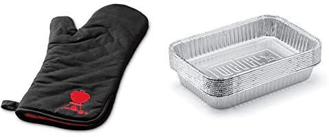 Weber 6472 Grillhandschuh, Größe universal, schwarz & 6415 Small 7-1/2-Inch-by-5-inch Aluminum Drip Pans, Set of 10