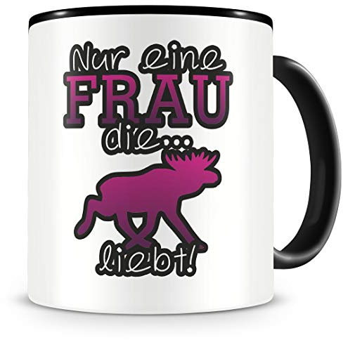 Samunshi® Elch Tasse mit Spruch Elch Liebe Geschenk für Elche Fans Kaffeepott Kaffeebecher Kaffeetasse groß Lustige Tassen zum Geburtstag schwarz 300ml