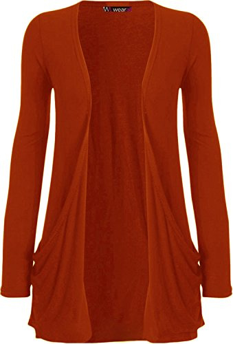 WearAll - Ladies Long Sleeve Pocket Cardigan Womens Top Rust 12-14