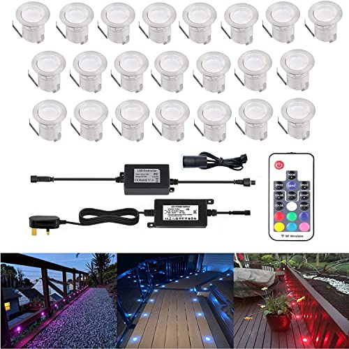 CISALN RGB Outdoor Waterproof Plinth Decking Lights with Light Sensor for Decking, Kitchen Plinths, Bathroom Lights, Saunas (Pack of 22)