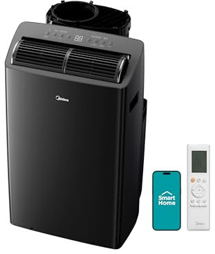 Midea Duo 12,000 BTU(10,000 BTU SACC)Ultra Quiet Smart HE Inverter Portable Air Conditioner,Dehumidifier,and Fan-Cools upto 450 sq.ft,Works with Alexa/Google Assistant Includes Remote Control,Black