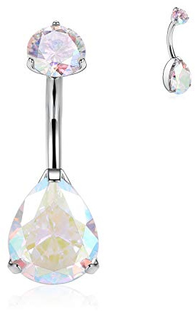 AROWRO Bauchnabelpiercing Titan Piercing Bauchnabel 14G Bauchnabelpiercing Ring Belly Piercing Innengewinde Tropfenform Zirkonia Opal Bauchnabelring Bauchpiercing Barbell 10mm